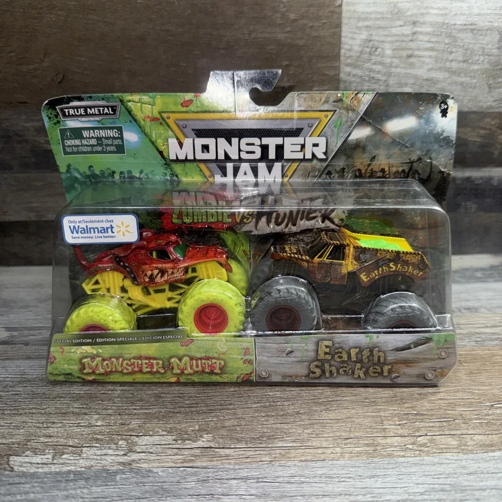 Monster Jam Zombie v Hunter Monster Mutt Earth Shaker 1:64 Walmart Exclusive NEW